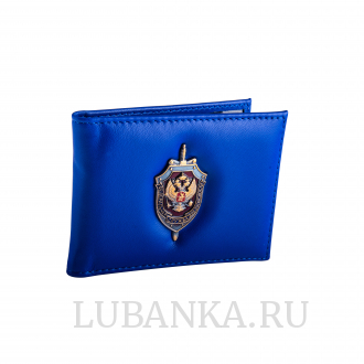 Обложка для удостоверения «ФСБ» с жетоном, узкая, пухлая, васильковая