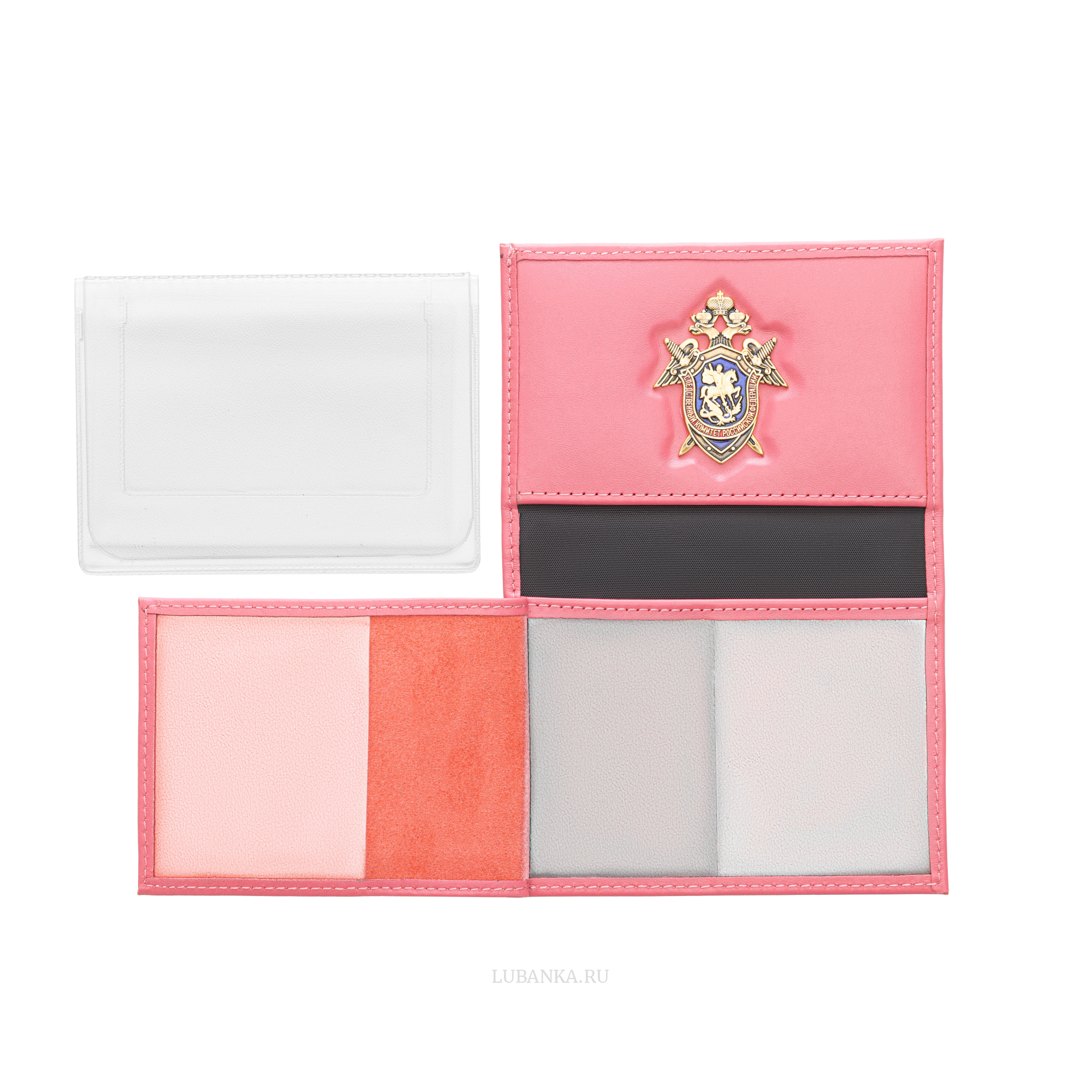 Обложка для автодокументов и удостоверения СКР с жетоном розовая
