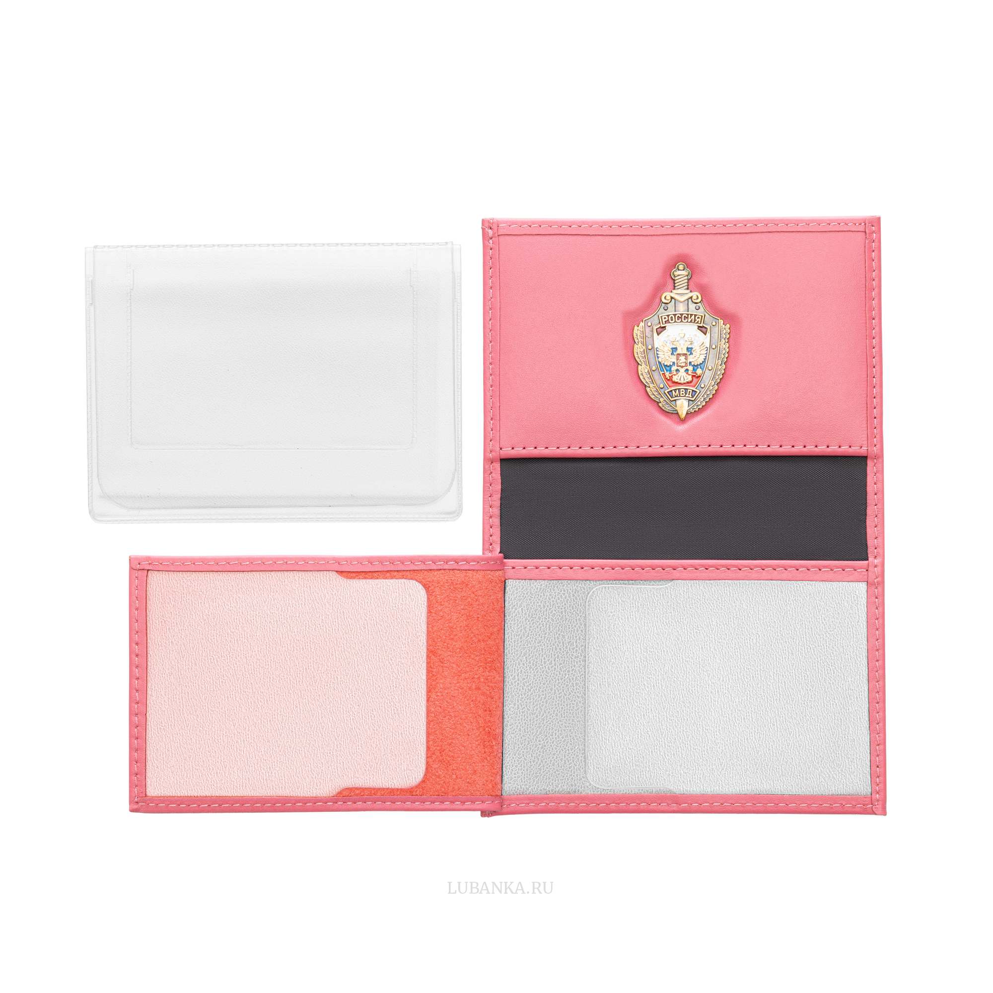 Обложка для автодокументов и удостоверения МВД с жетоном розовая