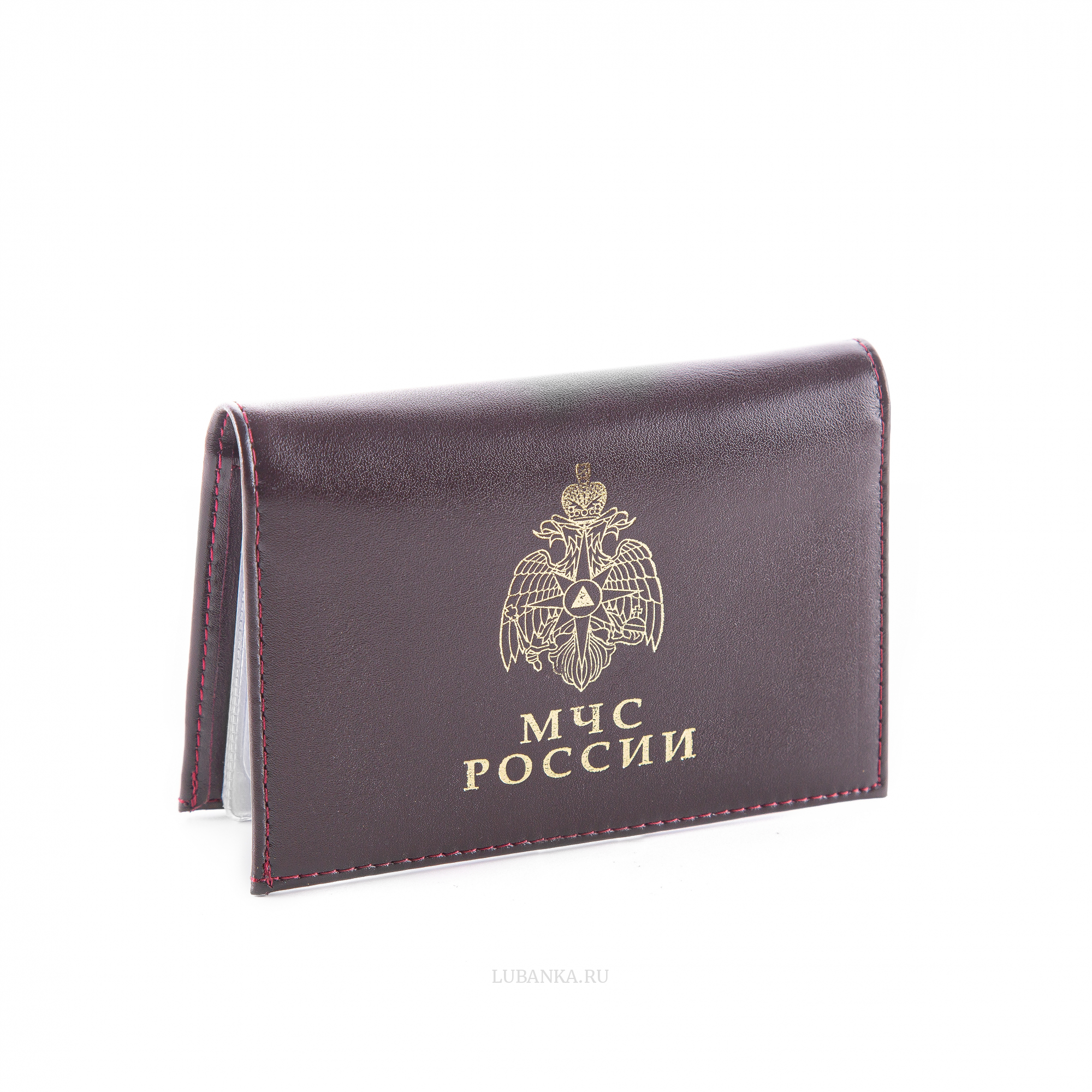 Обложка для автодокументов и удостоверения МЧС с жетоном бордовая